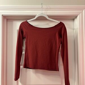 Dark red/burgundy longsleeve top with off the shoulder detail